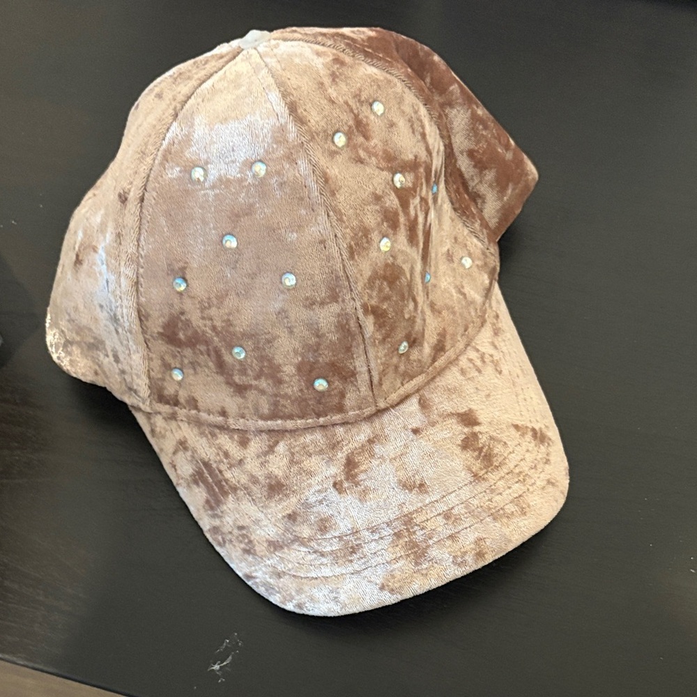 rose gold velvet hat with rhinestones